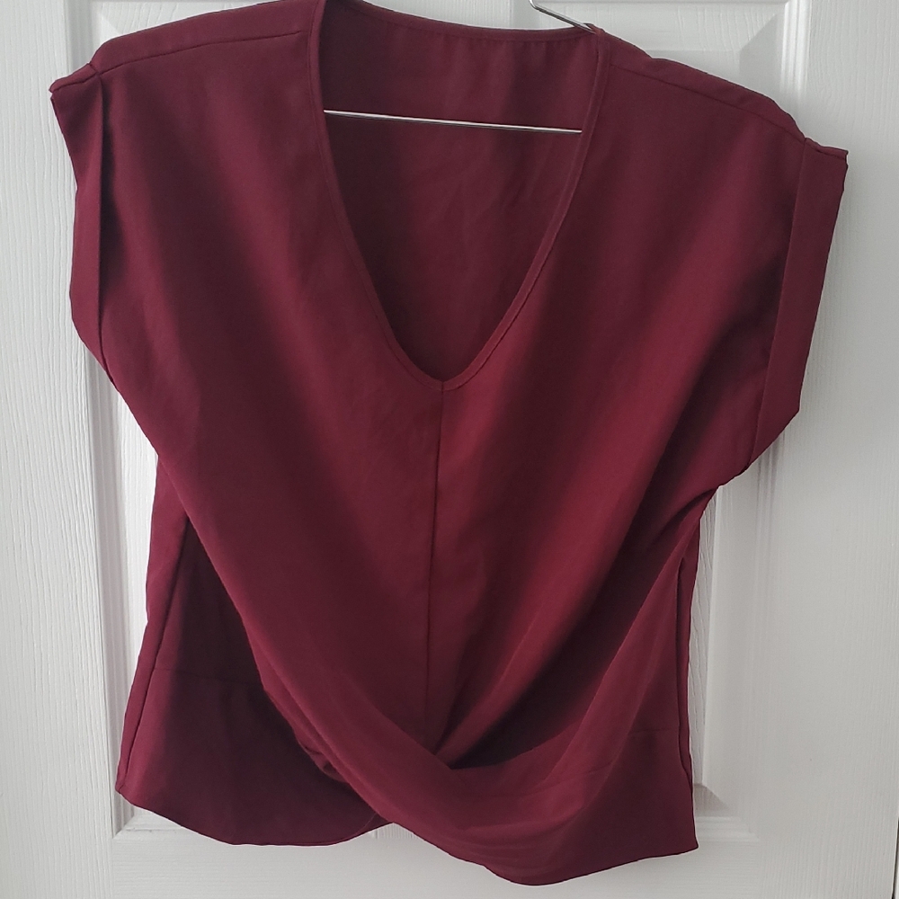 SHEIN Burgundy V-Neck Blouse